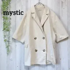 【mystic】ダブルジャケット　半袖　ベージュ　麻混　フリーサイズのサムネイル
