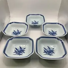 有田焼　賞美堂　其泉窯　染付果実紋　小鉢揃　5枚セット　角皿　染付桃絵角小鉢揃