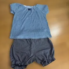 フリル付き青と白チェックパジャマセット