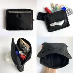 オーダーカスタム可！【3way】ポケットティッシュケース➕ファスナーポーチ 黒