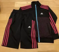 adidasジャージ　climalite 上下セット150　黒×ピンクドット
