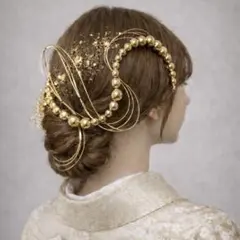 金箔付き《ゴールド》メタルビーズチェーンの髪飾り成人式振袖卒業式袴