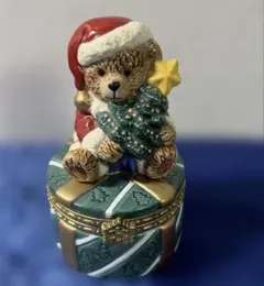 クリスマス テディベア サンタクロース ジュエリーボックス 陶器製 小物入れ