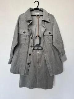 wegoグリーンコーデュロイ セットアップスカートシャツジャケット