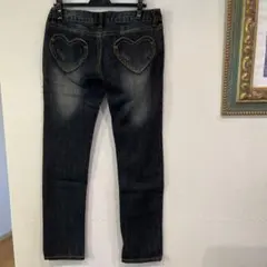 ハート型ポケット ダークブルー デニムパンツ