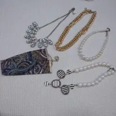 レトロ アクセサリー パール パーティー チェーン チョーカー ネックレス 古着