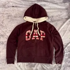 00s OLD GAP ジップパーカー 裏ボア アーチロゴ バーガンディー M