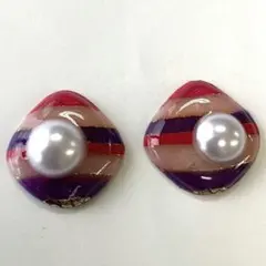 6054 パールつきピンクと紫のストライプピアス