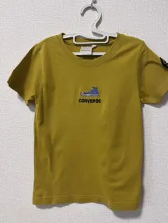 【120】CONVERSE スニーカー柄 Tシャツ 黄色　辛子色　半袖　ロゴ