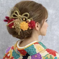 レッドイエロー♡金箔付♡髪飾り ヘッドドレス 前撮り 成人式 卒業式 七五三