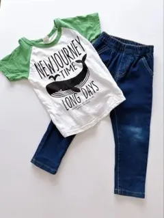 オフィシャルチーム　ラグランTシャツ120㌢　ブルーマートデニムパンツ　110㌢のサムネイル