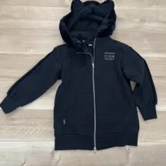 メゾピアノ 裏起毛 ネコ耳つきロングジップパーカーS(140)　黒