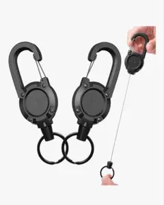 【新品未使用】ブラック 伸縮式カラビナ2個 リールキーホルダー