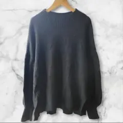 ブラック モックネック ニット ポワン袖 セーター