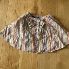 【美品】インナーパンツ付フレアスカート　レインボーストライプ