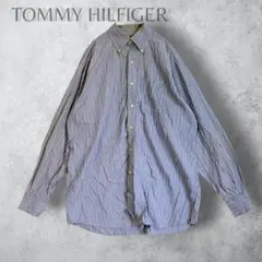 【TOMMY HILFIGER 】　古着　メンズ　ストライプシャツ　ブルー　Lのサムネイル