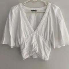 新品未使用ZARA ホワイト フリルショートトップス XS