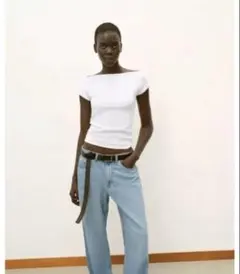 【新品】ZARA ボートネック　Tシャツ　白のサムネイル