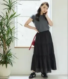 cocaコカ　フレアロングスカート　レースパンチング黒