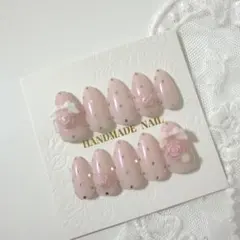 バラ　リボン　フレンチガーリー　ドットネイル　ネイルチップ