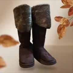 ダークブラウン ファー付きロングブーツ