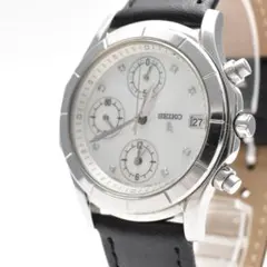 稼働品 SEIKO セイコー レディース腕時計 ルキア クロノグラフ 黒レザー