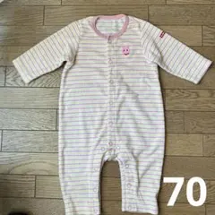 【HOTBISCUITS】ストライプロンパース70うさこワッペン ❤️ピンク×黄色