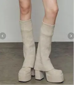 EMODA 風　フレアーカバーフィットブーツ 厚底 ホワイト