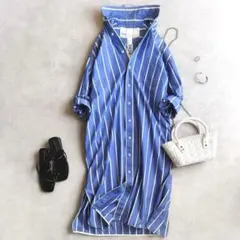 美品 ティッカ ビッグスクエアロングシャツ ワンピース 高級生地