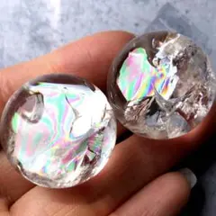 【虹特大！２個セット！幸運水晶】天然石　アイリスクォーツ　水晶　丸玉2
