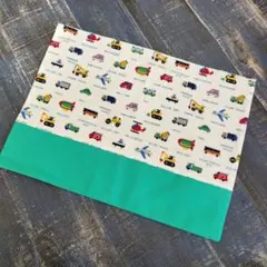 ハンドメイド☆ランチョンマット　ピクセルはたらく車　エメラルドグリーンのサムネイル