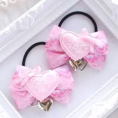 (109) ゆめかわ ハートチャーム ヘアゴム♡ ハンドメイド ピンク リボン