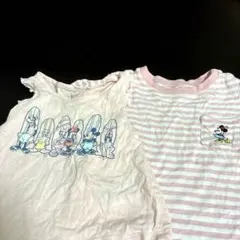 ミッキー ミニー Tシャツ ピンクストライプ　90