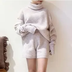 REVEYU リブ編み薄ピンクショートパンツ