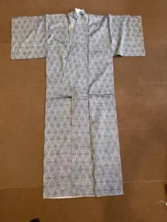 青色花柄ロング丈着物　used