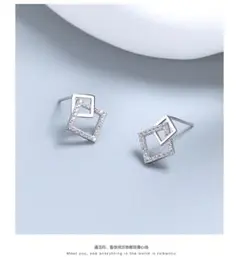 S925シルバー ダイヤモンド型スタッドピアス クリスタル装飾 iインポート新品