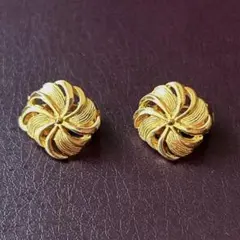 ヴィンテージ イヤリング 蝶バネ スウェールフラワー モチーフ ゴールド