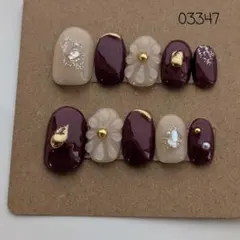 最終お値下げ【現品】ネイルチップ　ぷっくりフラワー　赤　レッド　ボルドー