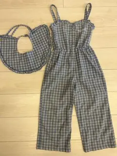 チェック柄オーバーオール ビブ付き