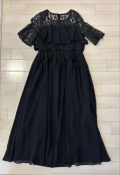 半袖レース パーティードレス（ブラック）