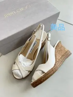 【美品】JIMMY CHOO AMELY80 サンダル 34 ホワイト　ウェッジ