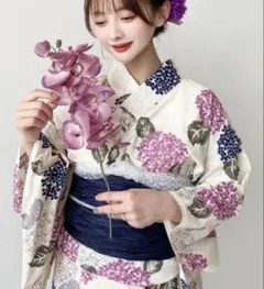 大人可愛い 芍薬柄 浴衣3点セット レース帯付き パープル グレー フリーサイズ 大人可愛い 芍薬柄 浴衣3点セット レース帯付き パープル グレー