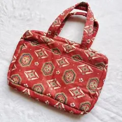 ハンドメイド 着物リメイク バッグ 赤 和柄 ファスナー付き 内ポケットあり