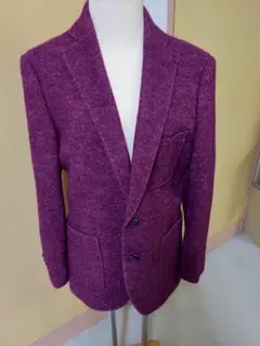 ◆アクアスキュータム 縮絨ニットジャケットM(赤ワインパープル) 日本製 総裏地