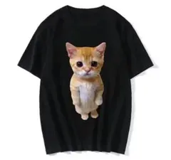 猫プリント 黒 Tシャツ