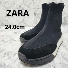 ◆ZARA◆ニットブーツ ソックス ハイカット ブーツ ブラック 37 24cm
