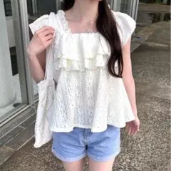 グレイル GRL フラワーレース刺繍フリルブラウス