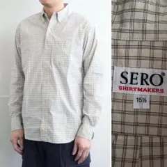 新品 SERO ミニチェック ボタンダウンシャツ ベージュ 15 1/2 セロのサムネイル