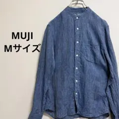 無印良品 リネン 長袖シャツ 麻 100% Mサイズ スタンドカラー