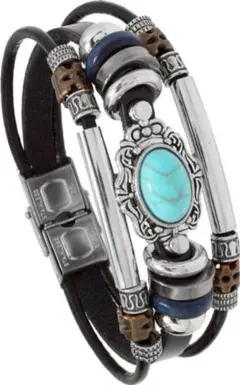 アメカジ　メンズ　ターコイズ色　ラウンド 　ベルト ブレスレット